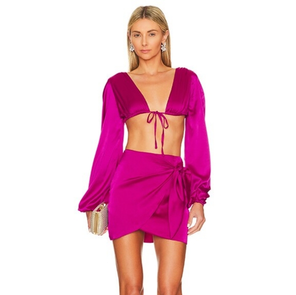 Superdown Rissa Wrap Skirt Set In Magenta - Picture 1 of 7